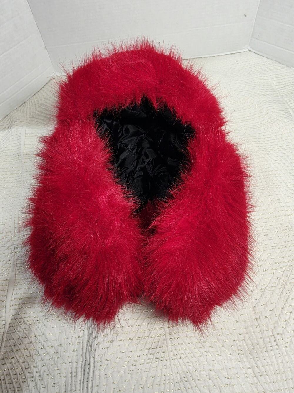 Trapper Hat Hot Red Winter Warm Fluffy Fuzzy Faux Fur Hat Earflap Russian OS L